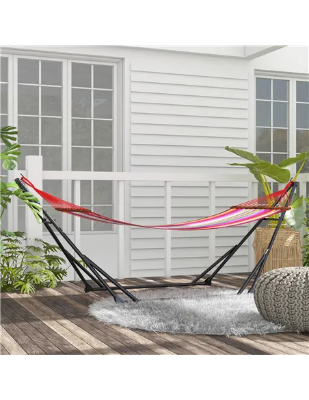 Outsunny Foldable Hammock Stand, Portable Hammock with Metal Frame, 2 in 1 Hammock Net Stand, Hammock Chair Stand with Carry Bag