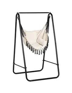 Outsunny Hammock Chair with Stand, Hammock Swing Chair with Cushion, Cream White