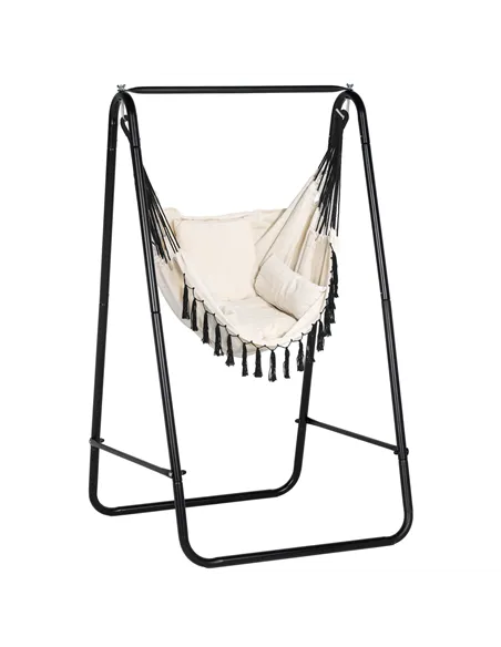 Outsunny Hammock Chair with Stand, Hammock Swing Chair with Cushion, Cream White
