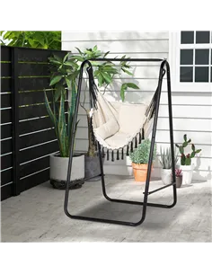 Outsunny Hammock Chair with Stand, Hammock Swing Chair with Cushion, Cream White 2
