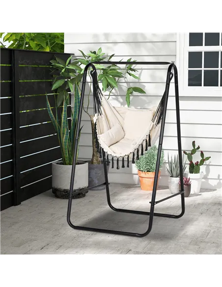Outsunny Hammock Chair with Stand, Hammock Swing Chair with Cushion, Cream White
