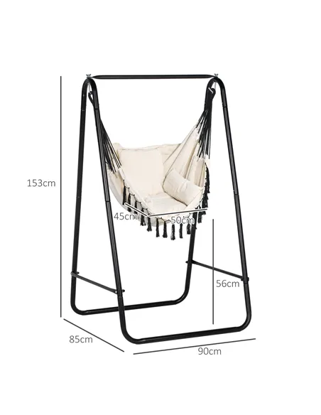 Outsunny Hammock Chair with Stand, Hammock Swing Chair with Cushion, Cream White