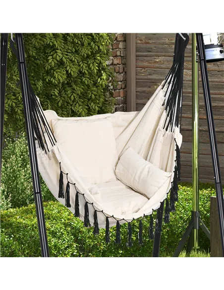 Outsunny Hammock Chair with Stand, Hammock Swing Chair with Cushion, Cream White