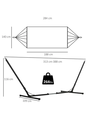 Outsunny Outdoor Garden Hammock with Stand, Double Cotton Hammock with Adjustable Steel Frame, Swing Hanging Bed with Pillow, fo