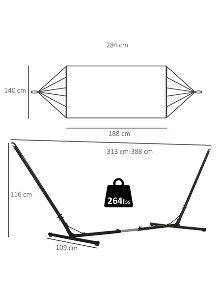 Outsunny Outdoor Garden Hammock with Stand, Double Cotton Hammock with Adjustable Steel Frame, Swing Hanging Bed with Pillow, fo