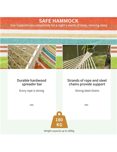 Outsunny Outdoor Garden Hammock with Stand, Double Cotton Hammock with Adjustable Steel Frame, Swing Hanging Bed with Pillow, fo