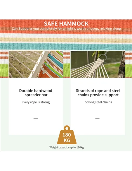 Outsunny Outdoor Garden Hammock with Stand, Double Cotton Hammock with Adjustable Steel Frame, Swing Hanging Bed with Pillow, fo