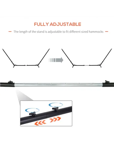 Outsunny Outdoor Garden Hammock with Stand, Double Cotton Hammock with Adjustable Steel Frame, Swing Hanging Bed with Pillow, fo