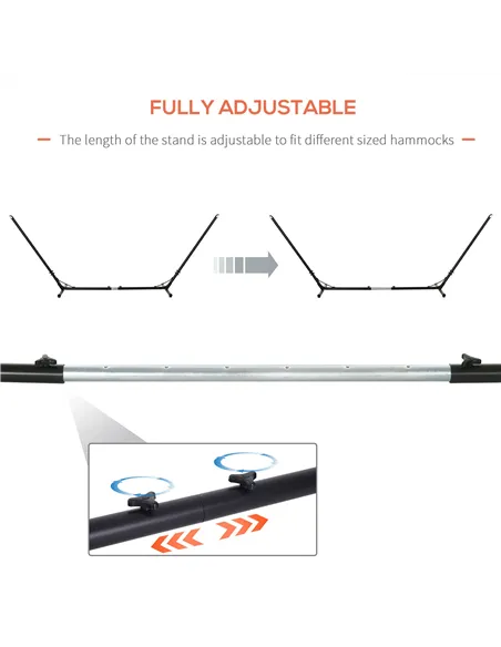 Outsunny Outdoor Garden Hammock with Stand, Double Cotton Hammock with Adjustable Steel Frame, Swing Hanging Bed with Pillow, fo