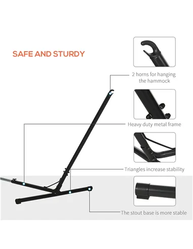 Outsunny Outdoor Garden Hammock with Stand, Double Cotton Hammock with Adjustable Steel Frame, Swing Hanging Bed with Pillow, fo