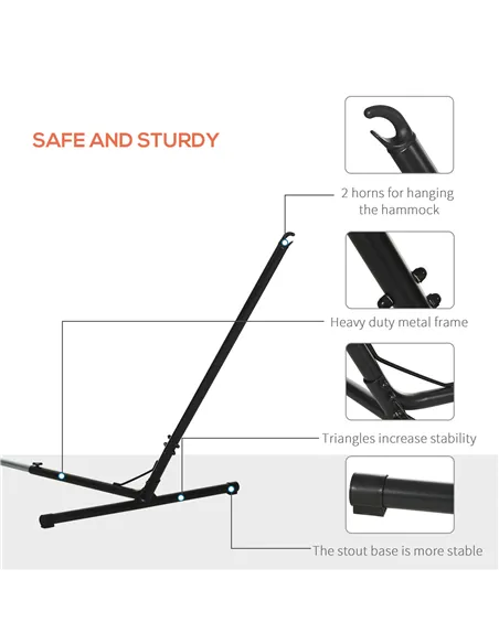 Outsunny Outdoor Garden Hammock with Stand, Double Cotton Hammock with Adjustable Steel Frame, Swing Hanging Bed with Pillow, fo