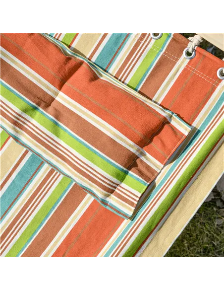 Outsunny Outdoor Garden Hammock with Stand, Double Cotton Hammock with Adjustable Steel Frame, Swing Hanging Bed with Pillow, fo