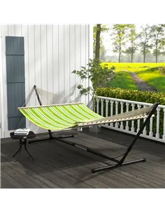 Outsunny Outdoor Garden Hammock with Stand, Double Cotton Hammock with Adjustable Steel Frame, Swing Hanging Bed with Pillow, fo 2