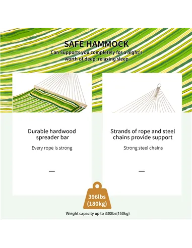 Outsunny Outdoor Garden Hammock with Stand, Double Cotton Hammock with Adjustable Steel Frame, Swing Hanging Bed with Pillow, fo