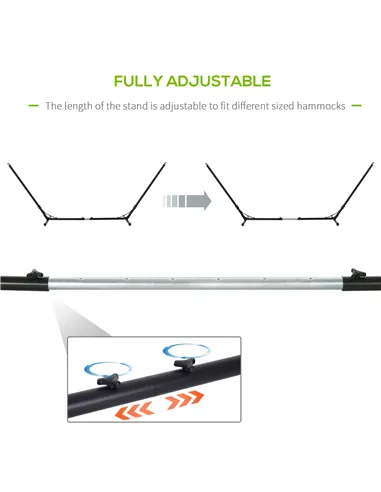 Outsunny Outdoor Garden Hammock with Stand, Double Cotton Hammock with Adjustable Steel Frame, Swing Hanging Bed with Pillow, fo