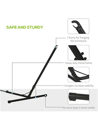 Outsunny Outdoor Garden Hammock with Stand, Double Cotton Hammock with Adjustable Steel Frame, Swing Hanging Bed with Pillow, fo