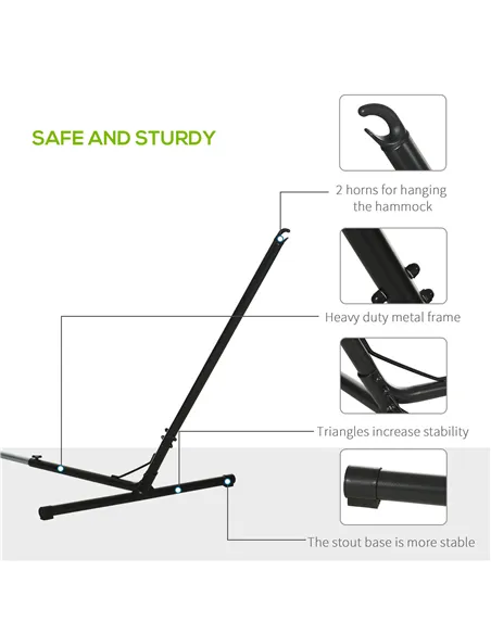 Outsunny Outdoor Garden Hammock with Stand, Double Cotton Hammock with Adjustable Steel Frame, Swing Hanging Bed with Pillow, fo