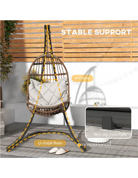 Outsunny Hammock Chair Stand Only, Hanging Chair Stand with Extra Large Base, Heavy Duty Metal Single Hammock Egg Swing Frame fo