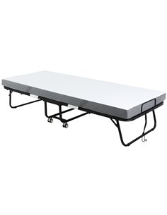 HOMCOM Folding Bed with 10cm Mattress, Portable Foldable Guest Bed with Sturdy Metal Frame on Wheels