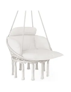 Outsunny Hanging Chair Outdoor Hammock Chair with Soft Cushion, Cotton Rope Boho Style Swing Chair, Hanging Garden Swing Seat fo