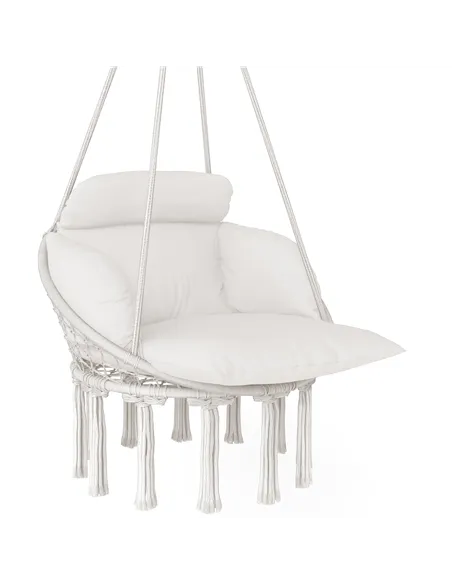 Outsunny Hanging Chair Outdoor Hammock Chair with Soft Cushion, Cotton Rope Boho Style Swing Chair, Hanging Garden Swing Seat fo