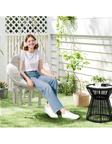 Outsunny Hanging Chair Outdoor Hammock Chair with Soft Cushion, Cotton Rope Boho Style Swing Chair, Hanging Garden Swing Seat fo