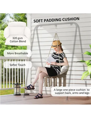 Outsunny Hanging Chair Outdoor Hammock Chair with Soft Cushion, Cotton Rope Boho Style Swing Chair, Hanging Garden Swing Seat fo