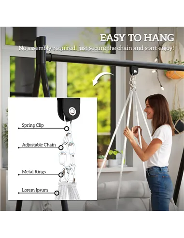 Outsunny Hanging Chair Outdoor Hammock Chair with Soft Cushion, Cotton Rope Boho Style Swing Chair, Hanging Garden Swing Seat fo