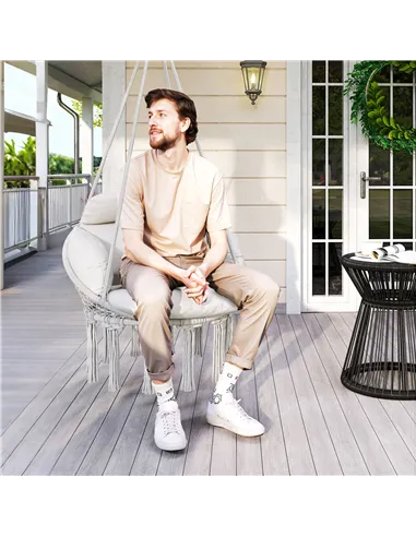 Outsunny Hanging Chair Outdoor Hammock Chair with Soft Cushion, Cotton Rope Boho Style Swing Chair, Hanging Garden Swing Seat fo