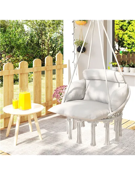 Outsunny Hanging Chair Outdoor Hammock Chair with Soft Cushion, Cotton Rope Boho Style Swing Chair, Hanging Garden Swing Seat fo