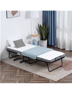 HOMCOM Folding Bed with 10cm Mattress, Portable Foldable Guest Bed with Sturdy Metal Frame on Wheels 2