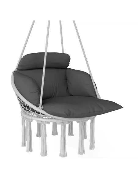 Outsunny Hanging Chair Outdoor Hammock Chair with Soft Cushion, Cotton Rope Boho Style Swing Chair, Hanging Garden Swing Seat fo
