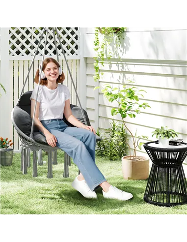Outsunny Hanging Chair Outdoor Hammock Chair with Soft Cushion, Cotton Rope Boho Style Swing Chair, Hanging Garden Swing Seat fo
