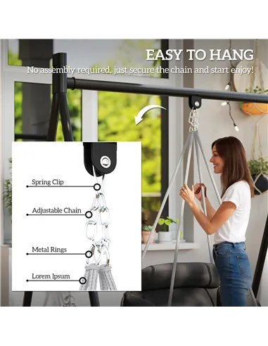 Outsunny Hanging Chair Outdoor Hammock Chair with Soft Cushion, Cotton Rope Boho Style Swing Chair, Hanging Garden Swing Seat fo