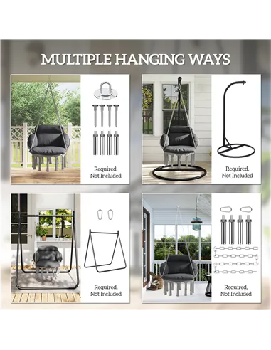 Outsunny Hanging Chair Outdoor Hammock Chair with Soft Cushion, Cotton Rope Boho Style Swing Chair, Hanging Garden Swing Seat fo