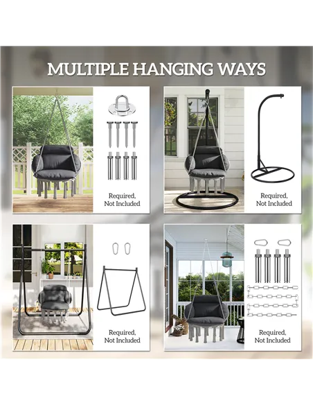 Outsunny Hanging Chair Outdoor Hammock Chair with Soft Cushion, Cotton Rope Boho Style Swing Chair, Hanging Garden Swing Seat fo