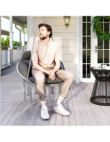 Outsunny Hanging Chair Outdoor Hammock Chair with Soft Cushion, Cotton Rope Boho Style Swing Chair, Hanging Garden Swing Seat fo