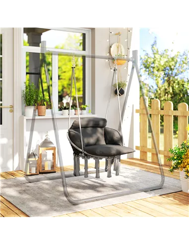 Outsunny Hanging Chair Outdoor Hammock Chair with Soft Cushion, Cotton Rope Boho Style Swing Chair, Hanging Garden Swing Seat fo