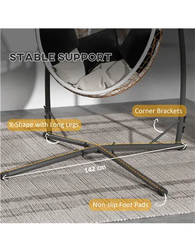 Outsunny Hammock Chair Stand Only, Hanging Chair Stand with X-Shape Base, Heavy Duty Steel Single Hammock Egg Swing Frame for In