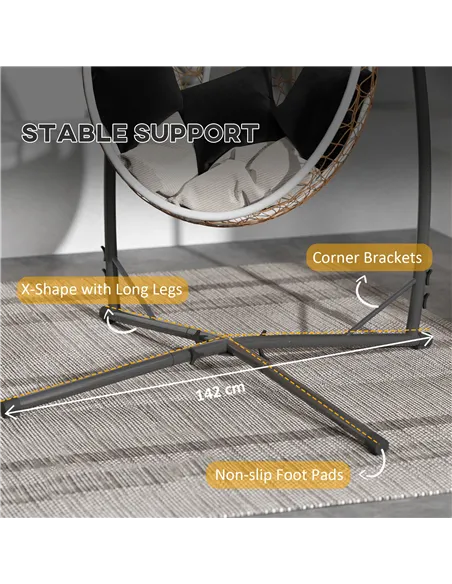 Outsunny Hammock Chair Stand Only, Hanging Chair Stand with X-Shape Base, Heavy Duty Steel Single Hammock Egg Swing Frame for In