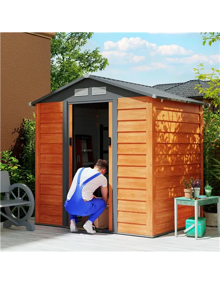 Outsunny 6.5 x 5ft Metal Garden Shed, House Hut Gardening Tool Storage with Ventilations, Sliding Door, Sloped Roof for Garden, 