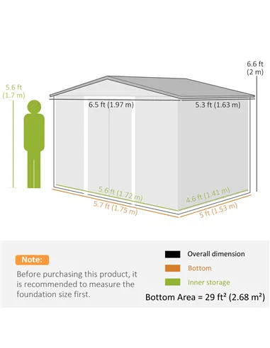 Outsunny 6.5 x 5ft Metal Garden Shed, House Hut Gardening Tool Storage with Ventilations, Sliding Door, Sloped Roof for Garden, 