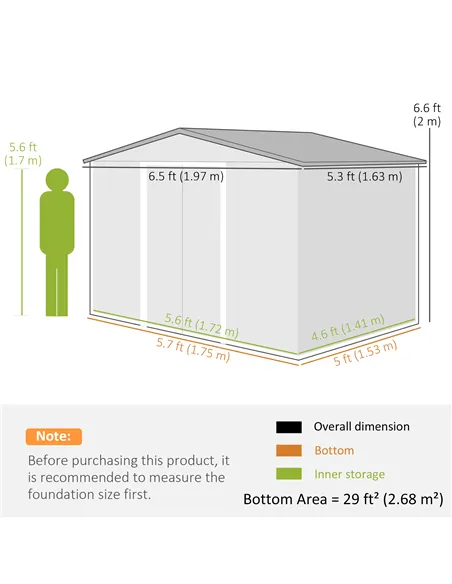 Outsunny 6.5 x 5ft Metal Garden Shed, House Hut Gardening Tool Storage with Ventilations, Sliding Door, Sloped Roof for Garden, 