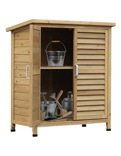Outsunny Garden Shed Wooden Garden Storage Shed 2 Door Unit Solid Fir Wood Garage Tool Organisation Cabinet, 87L x 46.5W x 96.5H