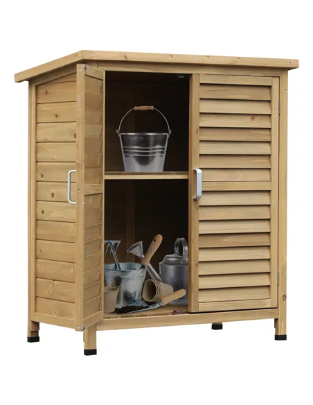 Outsunny Garden Shed Wooden Garden Storage Shed 2 Door Unit Solid Fir Wood Garage Tool Organisation Cabinet, 87L x 46.5W x 96.5H