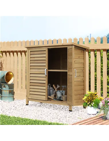 Outsunny Garden Shed Wooden Garden Storage Shed 2 Door Unit Solid Fir Wood Garage Tool Organisation Cabinet, 87L x 46.5W x 96.5H