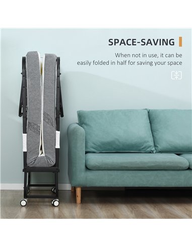 HOMCOM Folding Bed with 10cm Mattress, Portable Foldable Guest Bed with Sturdy Metal Frame on Wheels
