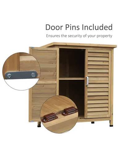 Outsunny Garden Shed Wooden Garden Storage Shed 2 Door Unit Solid Fir Wood Garage Tool Organisation Cabinet, 87L x 46.5W x 96.5H