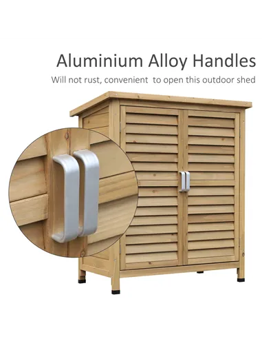 Outsunny Garden Shed Wooden Garden Storage Shed 2 Door Unit Solid Fir Wood Garage Tool Organisation Cabinet, 87L x 46.5W x 96.5H