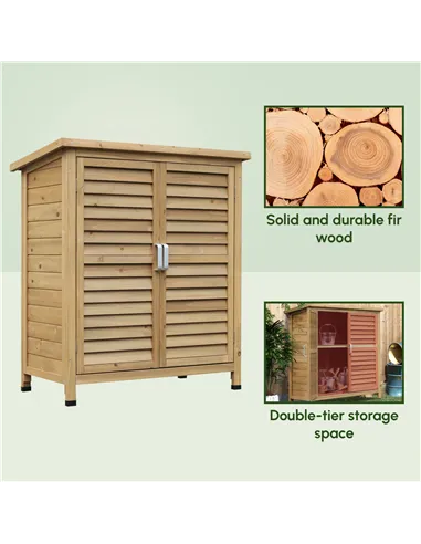 Outsunny Garden Shed Wooden Garden Storage Shed 2 Door Unit Solid Fir Wood Garage Tool Organisation Cabinet, 87L x 46.5W x 96.5H